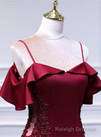 Wine Red Mermaid Off Shoulder Long Prom Dress, Off Shoulder Mermaid Prom Dress