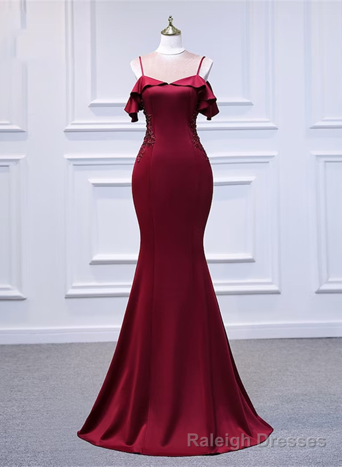 Wine Red Mermaid Off Shoulder Long Party Dress, Off Shoulder Mermaid Prom Dress Main image