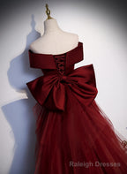 Wine Red Mermaid Off Shouler Prom Dress, Wine Red Long Prom Dress
