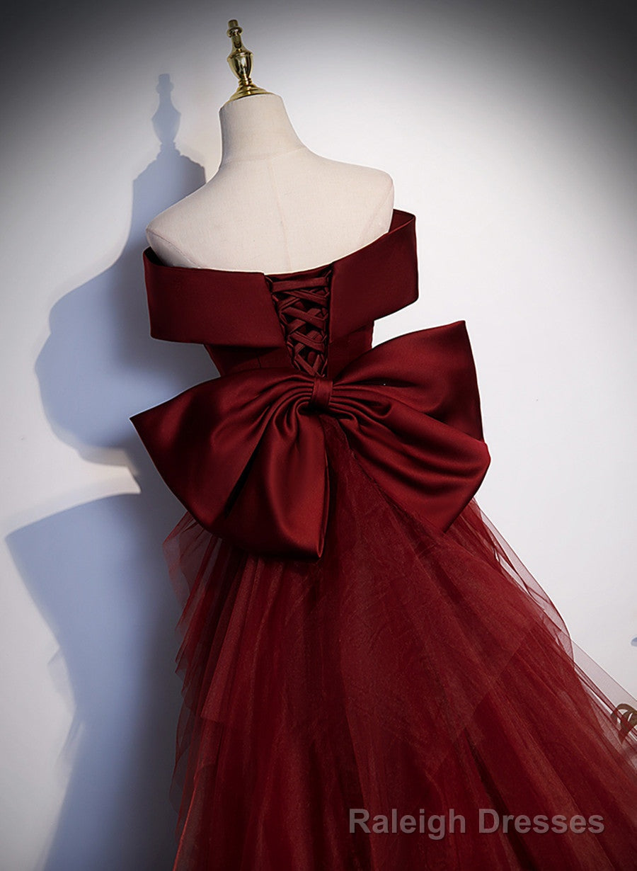 Wine Red Mermaid Off Shouler Prom Dress, Wine Red Long Prom Dress