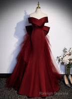 Wine Red Mermaid Off Shouler Evening Dress, Wine Red Long Prom Dress Party Dress