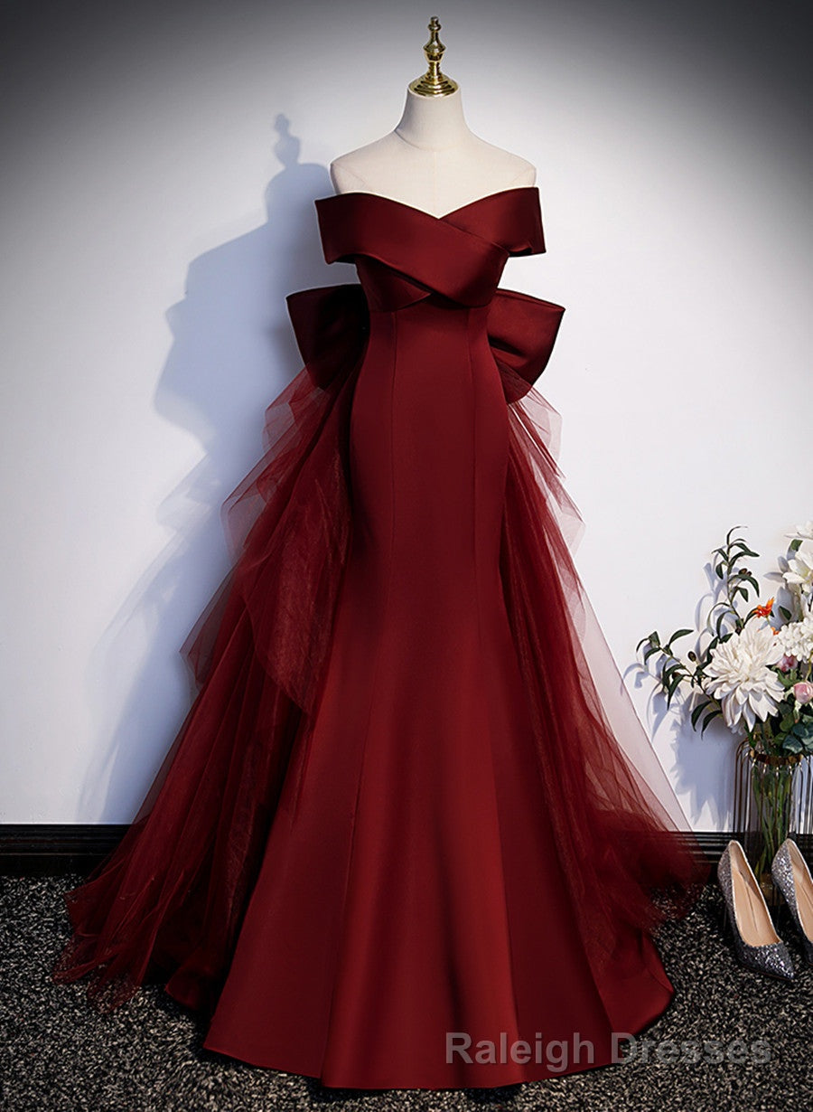Wine Red Mermaid Off Shouler Prom Dress, Wine Red Long Prom Dress Secondary image