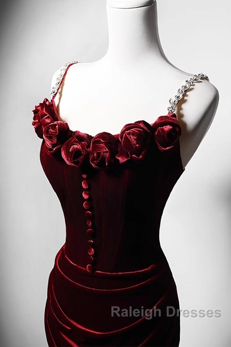 Wine Red Mermaid Straps Beaded Long Prom Dresses Wine Red Prom Dresseses Secondary image