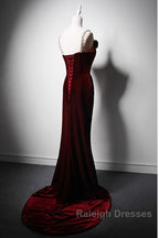 Wine Red Mermaid Straps Beaded Long Prom Dresses Wine Red Prom Dresseses
