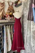 Wine Red Mermaid Straps Sweetheart Prom Dresses Wine Red Lace Prom Dresses