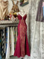Wine Red Mermaid Straps Sweetheart Prom Dresses Wine Red Lace Prom Dresses