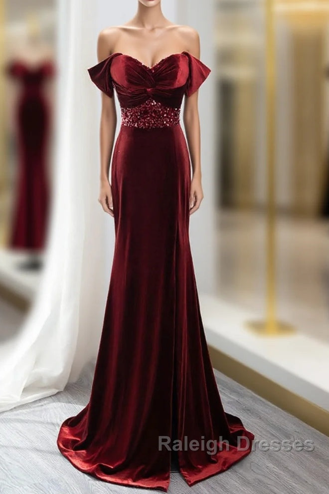 Wine Red Mermaid Velvet Long Prom Dresses Wine Red Prom Dresseses Main image