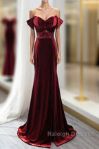 Wine Red Mermaid Velvet Long Prom Dresses Wine Red Prom Dresseses