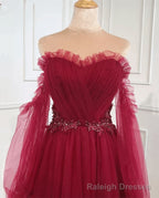 Wine Red Off Shoulder Beaded Long Formal Dress Wine Red Evening Dress prom dresses shops