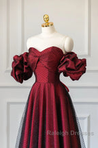 Wine Red Off Shoulder Long Formal Dress, Sweetheart Wine Red Formal Dress