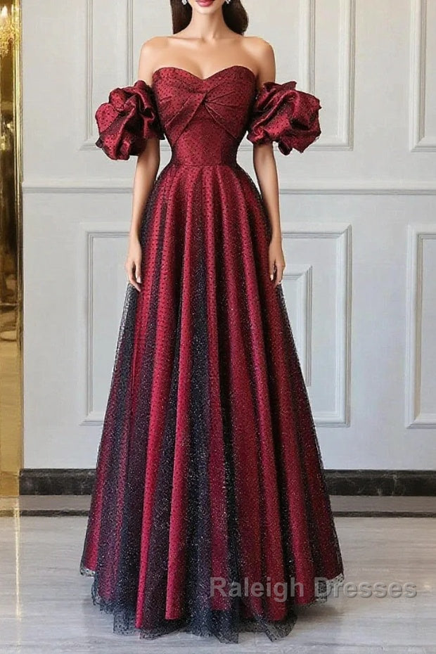 Wine Red Off Shoulder Long Formal Dress, Sweetheart Wine Red Formal Dress Main image