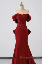 Wine Red Off Shoulder Mermaid Long Party Dress, Wine Red Evening Dress Prom Dress