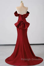 Wine Red Off Shoulder Mermaid Long Party Dress, Wine Red Evening Dress Prom Dress