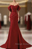 Wine Red Off Shoulder Mermaid Long Party Dress, Wine Red Evening Dress Prom Dress