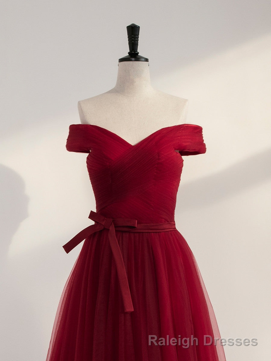 Wine Red Off Shoulder Simple Sweetheart Floor Length Party Dress, Dark Red Formal Dress Secondary image