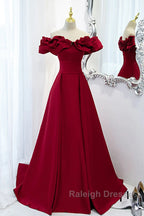Wine Red Off Shoulder Sweetheart Long Party Dress, Wine Red Prom Dress Evening Dress