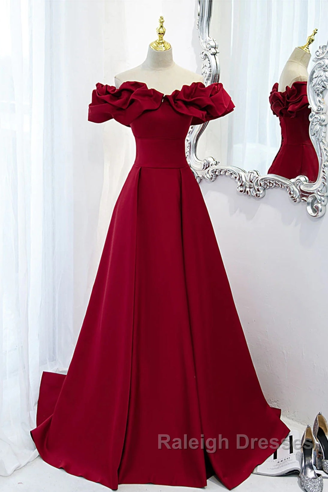 Wine Red Off Shoulder Sweetheart Long Party Dress, Wine Red Prom Dress Evening Dress