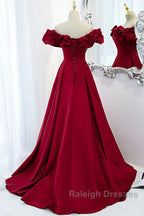 Wine Red Off Shoulder Sweetheart Long Party Dress, Wine Red Prom Dress Evening Dress