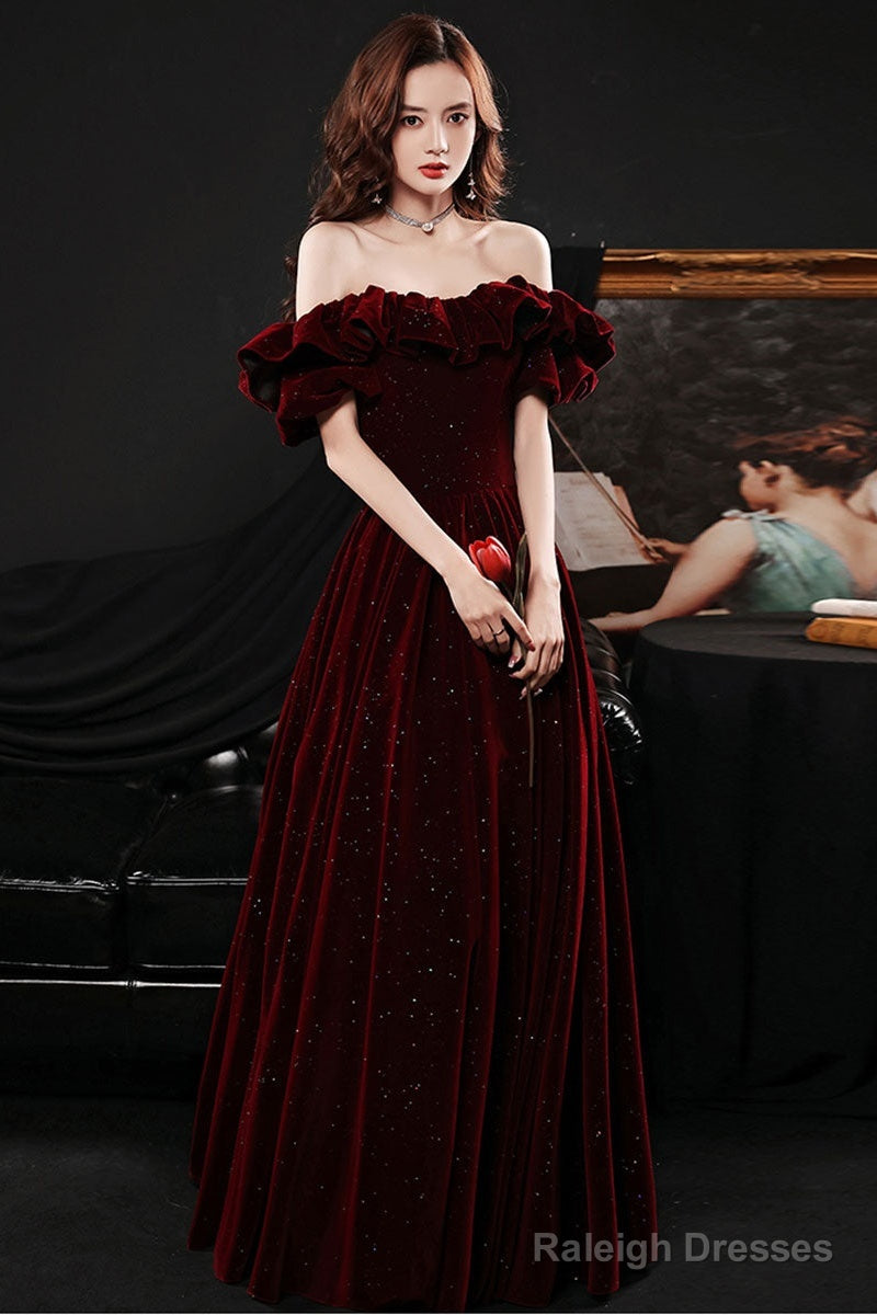 Wine Red Off Shoulder Sweetheart Party Dress, A-Line Prom Dress Formal Dress