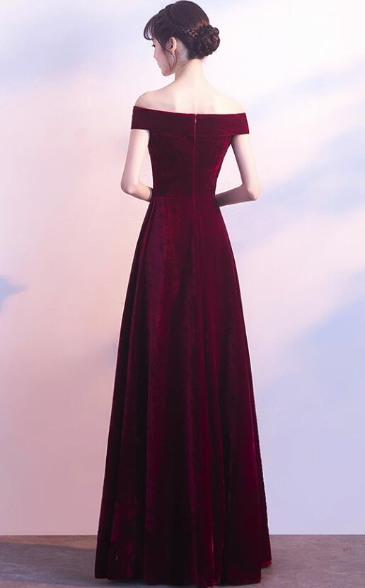 Wine Red Off Shoulder Velvet Long Wedding Prom Dresses Charming Prom Gowns