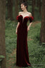 Wine Red Off Shoulder Velvet Mermaid Wedding Prom Dresses Wine Red Long Prom Dresses