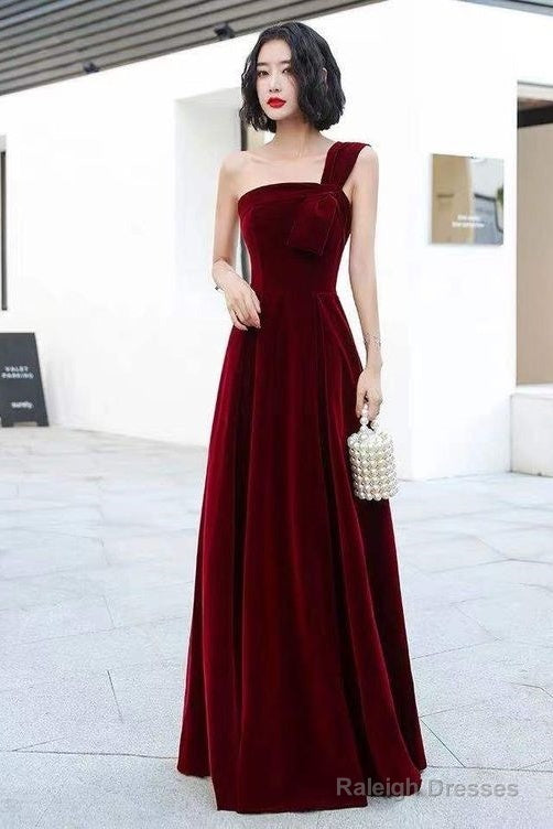 Wine Red One Shoulder Prom Dress , Velet Prom Dress Main image