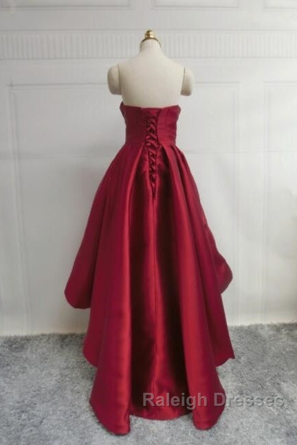 Wine Red Pretty High Low Party Dress, Wine Red Homecoming Dresses, Lace-Up Junior Prom Dress Secondary image