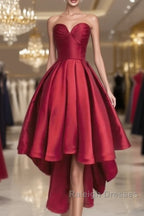 Wine Red Pretty High Low Party Dress, Wine Red Homecoming Dresses, Lace-Up Junior Prom Dress