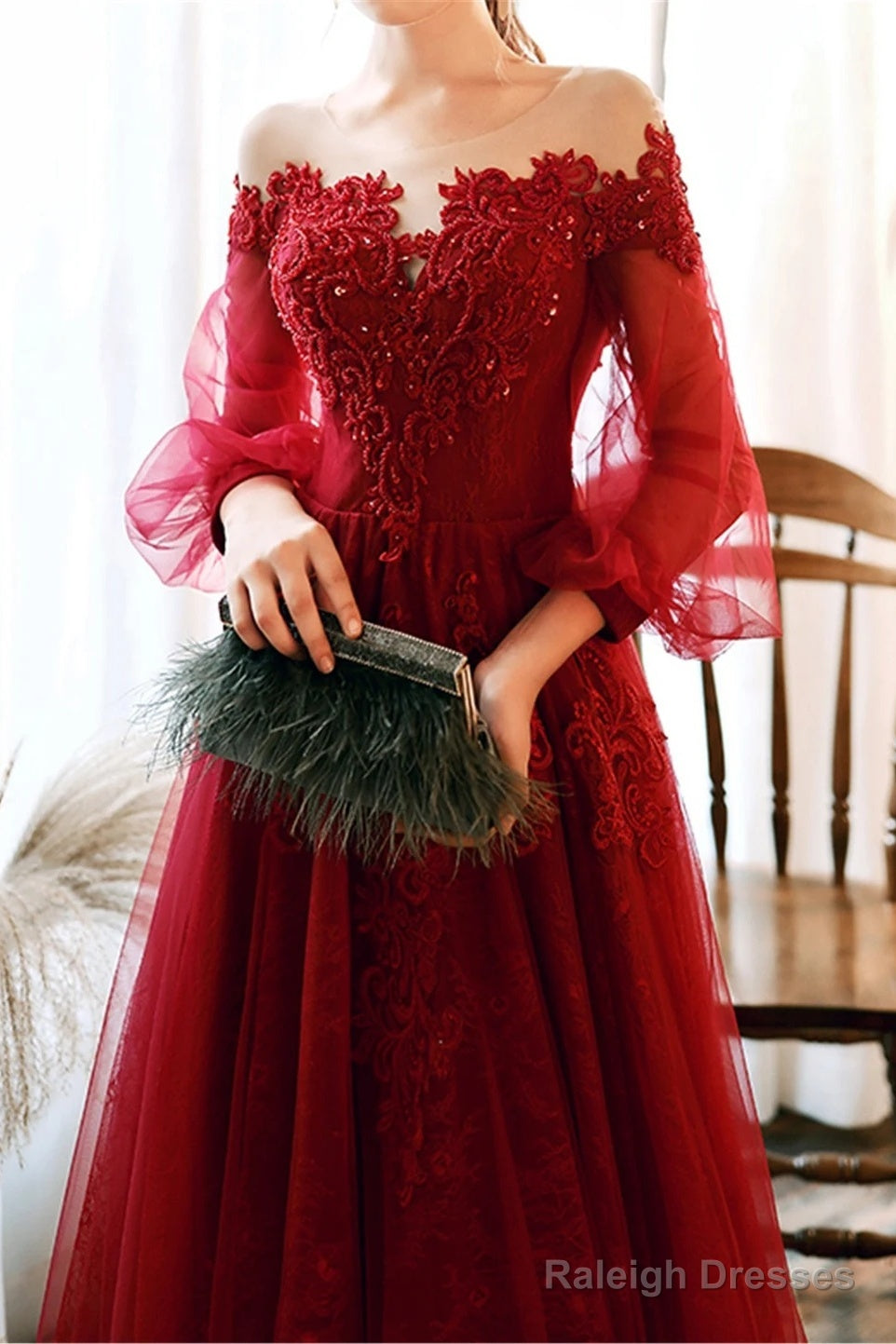 Wine Red Prom Dress Lace Evening Dress Party Dress, A-Line Wine Red Formal Dress Secondary image