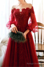 Wine Red Prom Dress Lace Evening Dress Party Dress, A-Line Wine Red Formal Dress