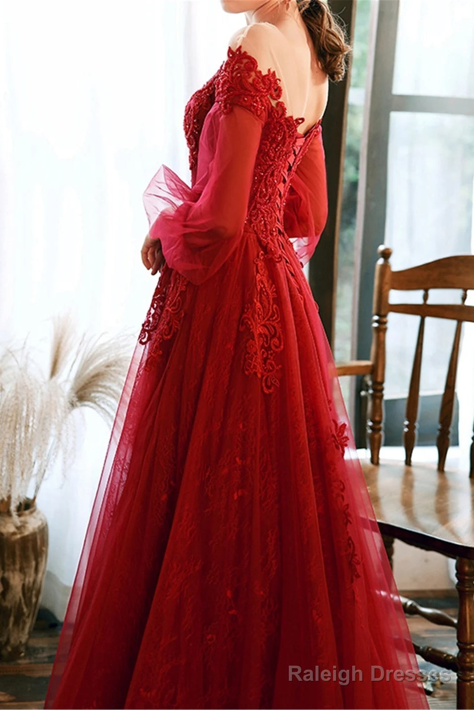 Wine Red Prom Dresses Lace Prom Dresseses A-Line Wine Red Prom Dresses