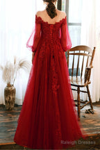 Wine Red Prom Dress Lace Evening Dress Party Dress, A-Line Wine Red Formal Dress