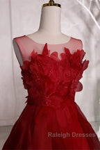 Wine Red Round Neckline A-Line Beaded Party Dress, Wine Red Long Prom Dress