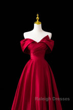 Wine Red Satin A-Line Prom Dress, Wine Red Evening Dress Formal Dress