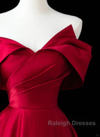 Wine Red Satin A-Line Prom Dress, Wine Red Evening Dress Formal Dress