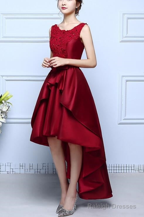 Wine Red Satin And Lace High Low Homecoming Dresses Lovely Prom Dress Secondary image