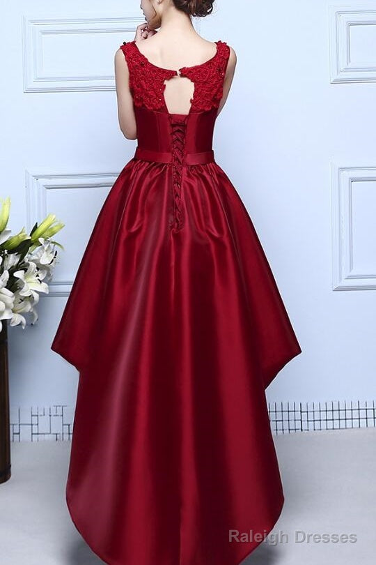 Wine Red Satin And Lace High Low Homecoming Dresses Lovely Prom Dress