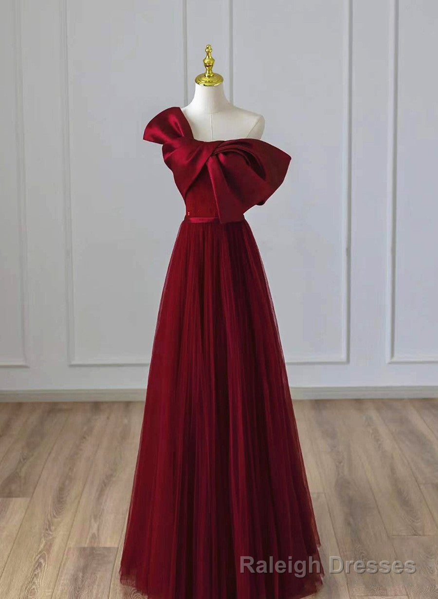 Wine Red Satin and Tulle A Line Simple Prom Dress, Floor Length Prom Dress Secondary image