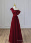Wine Red Satin and Tulle A Line Simple Prom Dress, Floor Length Prom Dress