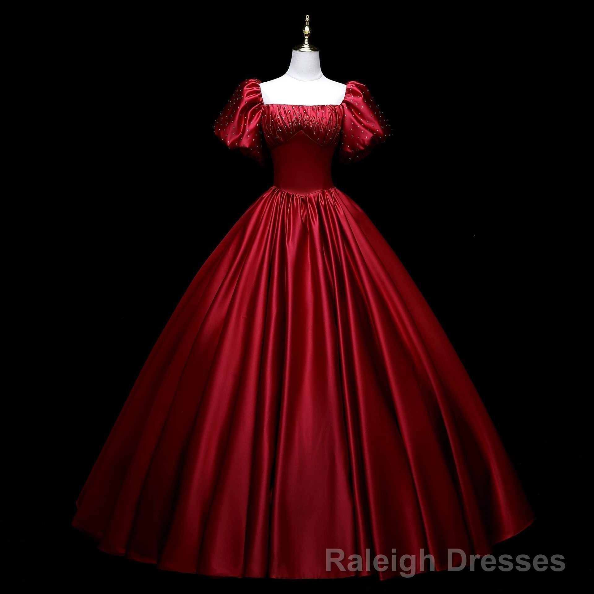 Wine Red Satin Beaded Ball Gowns Sweet 16 Dress, Wine Red Prom Formal Dress Main image
