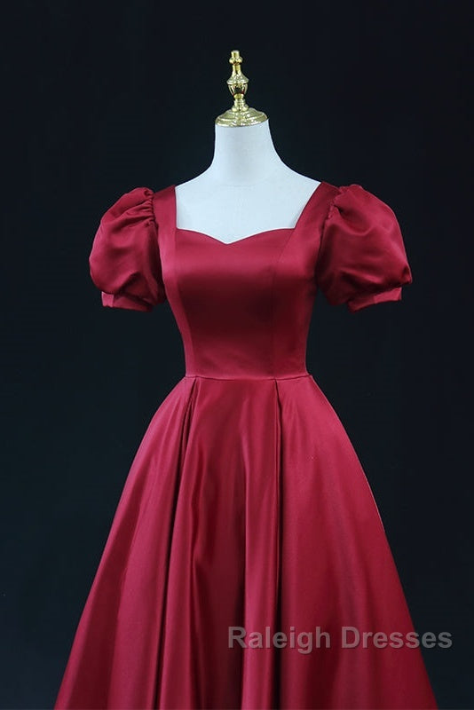 Wine Red Satin Bridesmaid Dresses Prom Dresses Tea Length Prom Dress