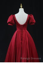 Wine Red Satin Bridesmaid Dress Party Dress, Tea Length Prom Dresses