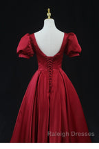 Wine Red Satin Bridesmaid Dresses Prom Dresses Tea Length Prom Dress