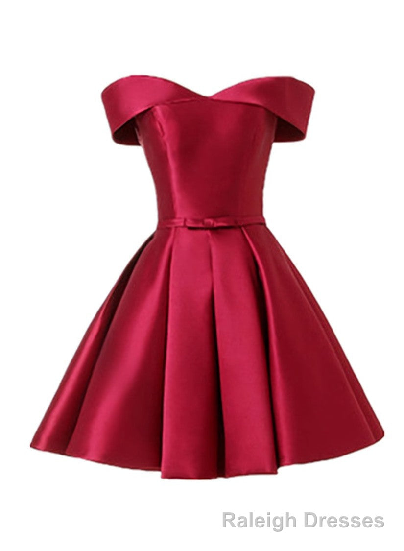Wine Red Satin Handmade Knee Length Prom Dress, Short Prom Dress Main image