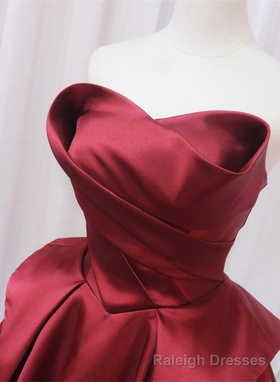 Wine Red Satin Long Prom Dress, A Line Wine Red Prom Dress Secondary image