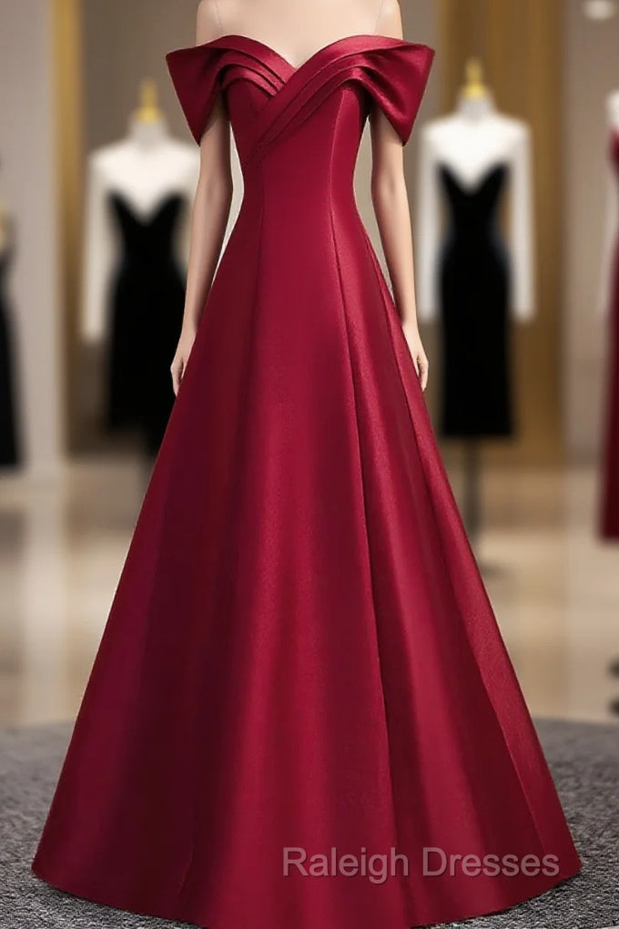 Wine Red Satin Long Party Dress, A-Line Wine Red Satin Prom Dress Main image