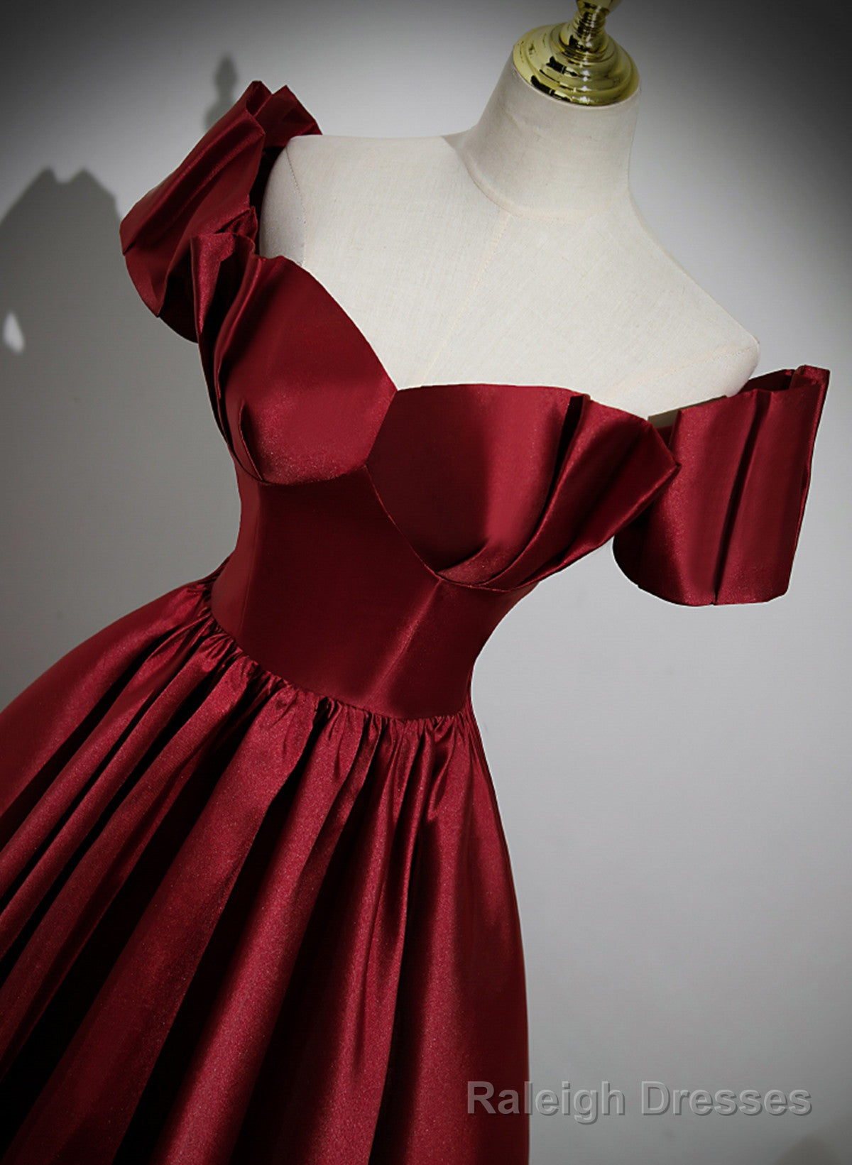 Wine Red Satin Long Prom Dress, Off Shoulder Sweetheart Floor Length Prom Dress