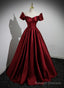 Wine Red Satin Long Party Dress, Off Shoulder Sweetheart Floor Length Prom Dress
