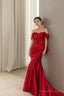 Wine Red Satin Mermaid Long Prom Dresses With Bow Wine Red Off Shoulder Prom Dresses