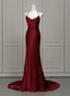 Wine Red Satin Mermaid Straps Low Back Prom Dress, Wine Red Evening Dress